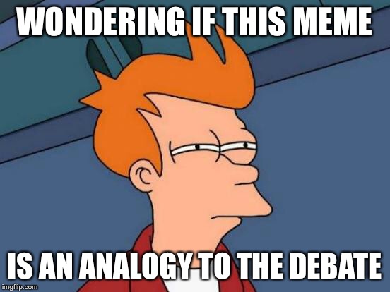 Futurama Fry Meme | WONDERING IF THIS MEME IS AN ANALOGY TO THE DEBATE | image tagged in memes,futurama fry | made w/ Imgflip meme maker