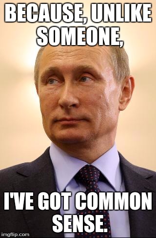 BECAUSE, UNLIKE SOMEONE, I'VE GOT COMMON SENSE. | made w/ Imgflip meme maker