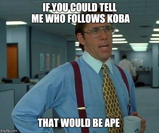 That Would Be Great | IF YOU COULD TELL ME WHO FOLLOWS KOBA; THAT WOULD BE APE | image tagged in memes,that would be great | made w/ Imgflip meme maker