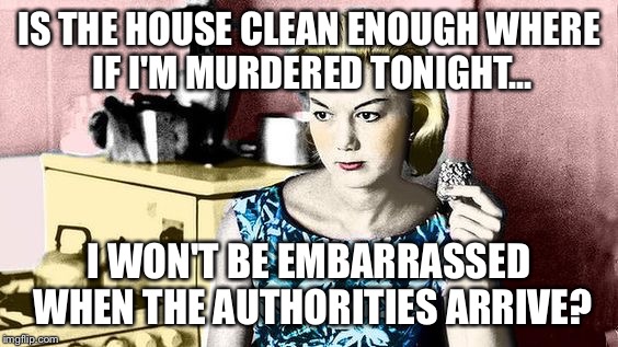 IS THE HOUSE CLEAN ENOUGH WHERE IF I'M MURDERED TONIGHT... I WON'T BE EMBARRASSED WHEN THE AUTHORITIES ARRIVE? | image tagged in crazy mom | made w/ Imgflip meme maker