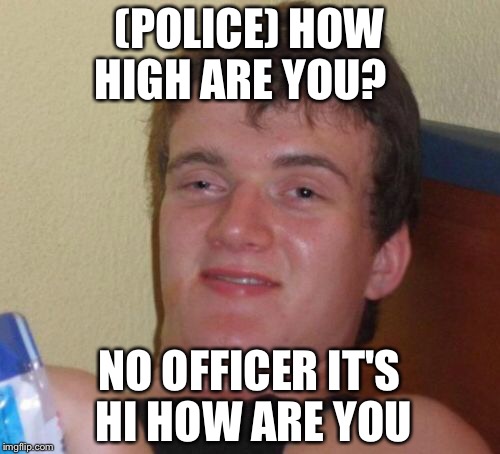 10 Guy | (POLICE) HOW HIGH ARE YOU? NO OFFICER IT'S HI HOW ARE YOU | image tagged in memes,10 guy | made w/ Imgflip meme maker