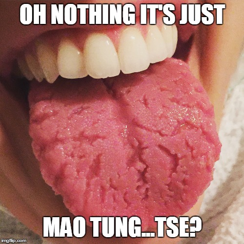 OH NOTHING IT'S JUST MAO TUNG...TSE? | image tagged in tongue | made w/ Imgflip meme maker