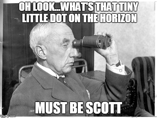 OH LOOK...WHAT'S THAT TINY LITTLE DOT ON THE HORIZON MUST BE SCOTT | image tagged in roald amundsen | made w/ Imgflip meme maker