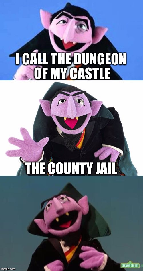Bad Pun Count | I CALL THE DUNGEON OF MY CASTLE; THE COUNTY JAIL | image tagged in bad pun count | made w/ Imgflip meme maker