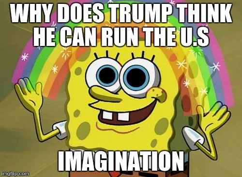 Imagination Spongebob Meme | WHY DOES TRUMP THINK HE CAN RUN THE U.S; IMAGINATION | image tagged in memes,imagination spongebob | made w/ Imgflip meme maker