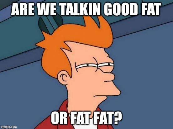 Futurama Fry Meme | ARE WE TALKIN GOOD FAT OR FAT FAT? | image tagged in memes,futurama fry | made w/ Imgflip meme maker