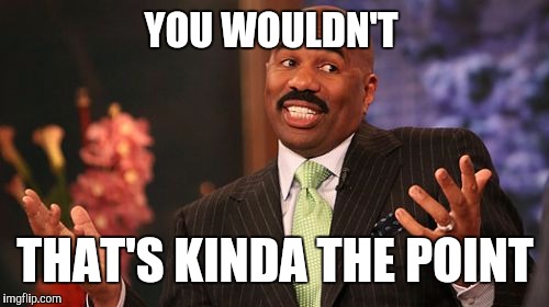 Steve Harvey Meme | YOU WOULDN'T THAT'S KINDA THE POINT | image tagged in memes,steve harvey | made w/ Imgflip meme maker