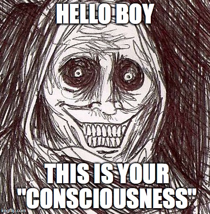 Unwanted House Guest Meme | HELLO BOY; THIS IS YOUR "CONSCIOUSNESS" | image tagged in memes,unwanted house guest | made w/ Imgflip meme maker