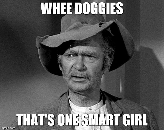 Jed Clampett | WHEE DOGGIES THAT'S ONE SMART GIRL | image tagged in jed clampett | made w/ Imgflip meme maker