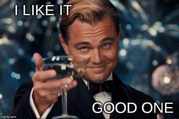 Leonardo Dicaprio Cheers Meme | I LIKE IT GOOD ONE | image tagged in memes,leonardo dicaprio cheers | made w/ Imgflip meme maker