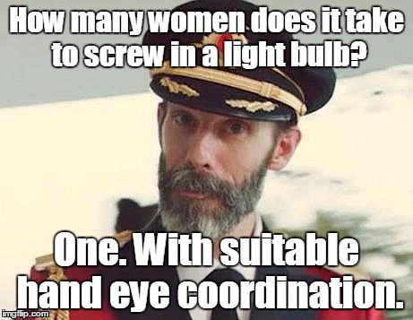 Captain Obvious | How many women does it take to screw in a light bulb? One. With suitable hand eye coordination. | image tagged in captain obvious | made w/ Imgflip meme maker
