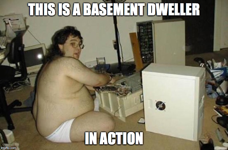 McFatty Basement Dweller | THIS IS A BASEMENT DWELLER; IN ACTION | image tagged in basement dweller,memes | made w/ Imgflip meme maker