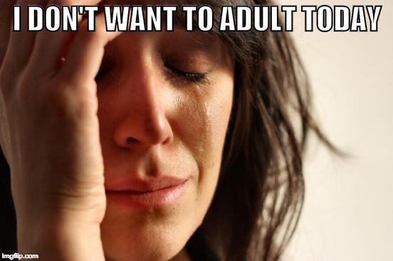 Been there. | I DON'T WANT TO ADULT TODAY | image tagged in memes,first world problems,adulting,adult,i don't want to | made w/ Imgflip meme maker