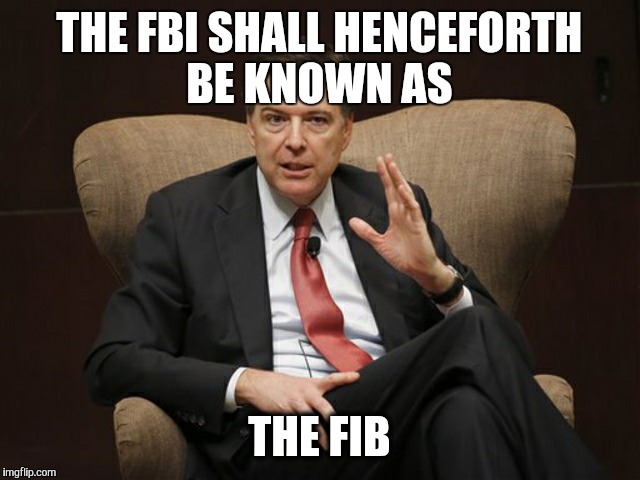 FBI ... FIB. At this point, what does it matter!? | THE FBI SHALL HENCEFORTH BE KNOWN AS; THE FIB | image tagged in fbi director james comey | made w/ Imgflip meme maker