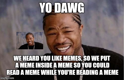 Yo Dawg Heard You Meme | YO DAWG; WE HEARD YOU LIKE MEMES, SO WE PUT A MEME INSIDE A MEME SO YOU COULD READ A MEME WHILE YOU'RE READING A MEME | image tagged in memes,yo dawg heard you | made w/ Imgflip meme maker