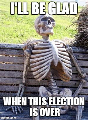 Waiting Skeleton Meme | I'LL BE GLAD; WHEN THIS ELECTION IS OVER | image tagged in memes,waiting skeleton | made w/ Imgflip meme maker