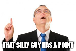 Man Pointing Up | THAT SILLY GUY HAS A POINT | image tagged in man pointing up | made w/ Imgflip meme maker