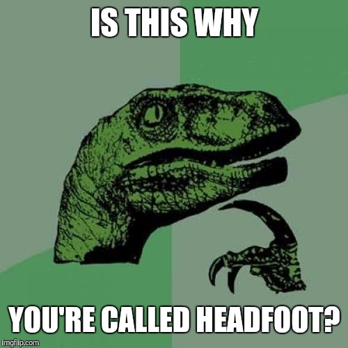 Philosoraptor Meme | IS THIS WHY YOU'RE CALLED HEADFOOT? | image tagged in memes,philosoraptor | made w/ Imgflip meme maker