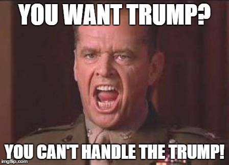 Jack Nicholson | YOU WANT TRUMP? YOU CAN'T HANDLE THE TRUMP! | image tagged in jack nicholson | made w/ Imgflip meme maker