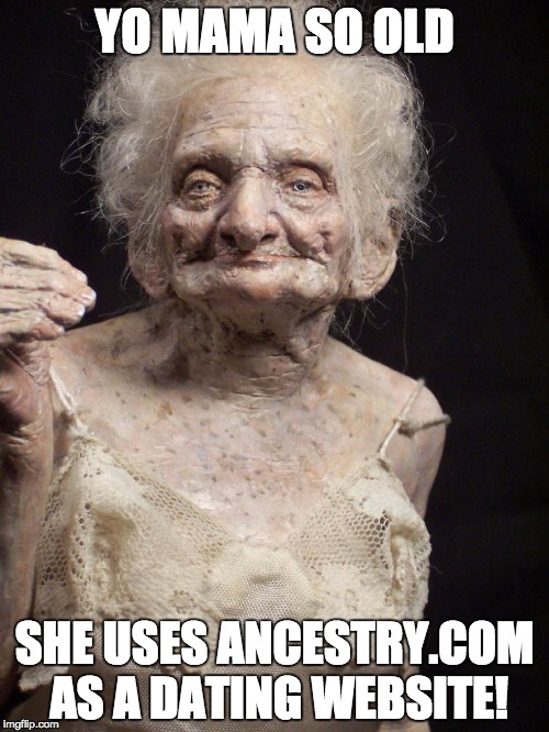 YO MAMA SO OLD | YO MAMA SO OLD; SHE USES ANCESTRY.COM AS A DATING WEBSITE! | image tagged in memes | made w/ Imgflip meme maker
