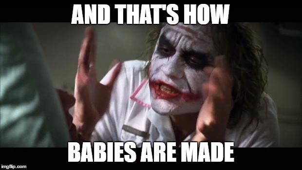 And everybody loses their minds Meme | AND THAT'S HOW; BABIES ARE MADE | image tagged in memes,and everybody loses their minds | made w/ Imgflip meme maker