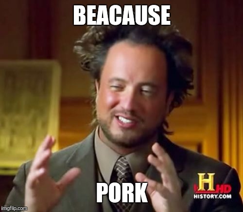 Ancient Aliens Meme | BEACAUSE PORK | image tagged in memes,ancient aliens | made w/ Imgflip meme maker
