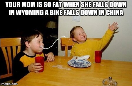 YOUR MOM IS SO FAT WHEN SHE FALLS DOWN IN WYOMING A BIKE FALLS DOWN IN CHINA | made w/ Imgflip meme maker