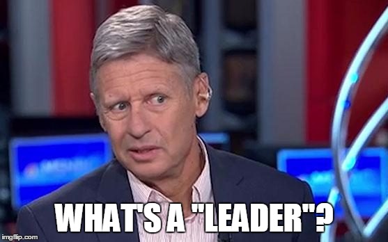 Gary Johnson | WHAT'S A "LEADER"? | image tagged in gary johnson | made w/ Imgflip meme maker