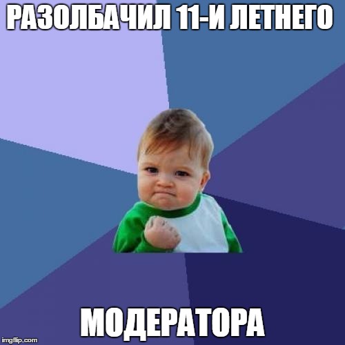 Success Kid Meme | РАЗОЛБАЧИЛ 11-И ЛЕТНЕГО; МОДЕРАТОРА | image tagged in memes,success kid | made w/ Imgflip meme maker