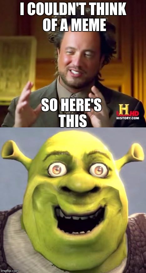 I know, my ideas are astounding. | I COULDN'T THINK OF A MEME; SO HERE'S THIS | image tagged in memes,macho man randy savage,ancient aliens,shrek is love,shrek is life,kaiser | made w/ Imgflip meme maker