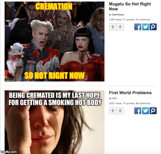 i saw this on the front page, coincidence? | LOL | image tagged in cremation,mugatu so hot right now,first world problems | made w/ Imgflip meme maker