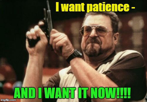 Am I The Only Patient One Around Here | I want patience -; AND I WANT IT NOW!!!! | image tagged in memes,am i the only one around here,funny,john goodman,patience | made w/ Imgflip meme maker