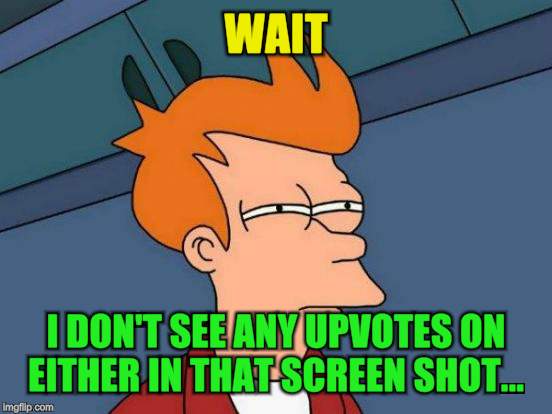 Futurama Fry Meme | WAIT I DON'T SEE ANY UPVOTES ON EITHER IN THAT SCREEN SHOT... | image tagged in memes,futurama fry | made w/ Imgflip meme maker