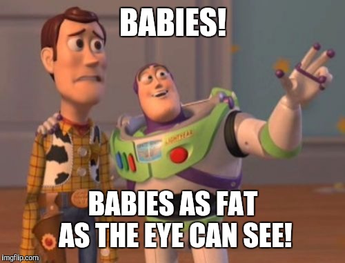 X, X Everywhere Meme | BABIES! BABIES AS FAT AS THE EYE CAN SEE! | image tagged in memes,x x everywhere | made w/ Imgflip meme maker