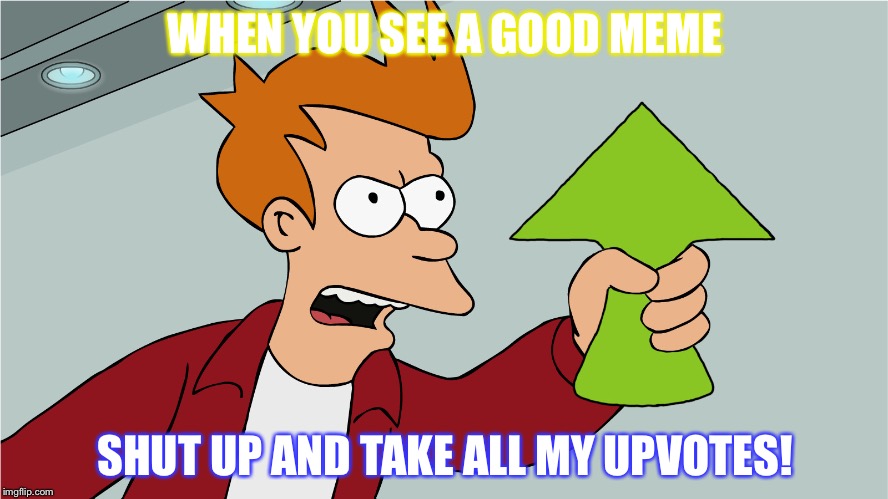 fry upvote | WHEN YOU SEE A GOOD MEME; SHUT UP AND TAKE ALL MY UPVOTES! | image tagged in fry upvote | made w/ Imgflip meme maker