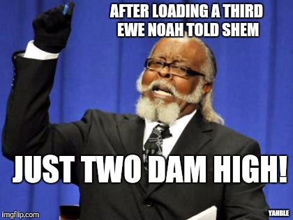 Too Damn High Meme | AFTER LOADING A THIRD EWE NOAH TOLD SHEM; JUST TWO DAM HIGH! YAHBLE | image tagged in memes,too damn high | made w/ Imgflip meme maker