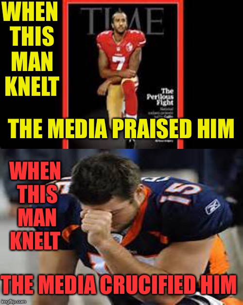 Give us barabbas!!! | WHEN THIS MAN KNELT; THE MEDIA PRAISED HIM; WHEN THIS MAN KNELT; THE MEDIA CRUCIFIED HIM | image tagged in memes | made w/ Imgflip meme maker