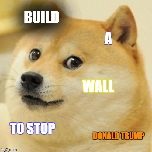 Doge Meme | BUILD; A; WALL; TO STOP; DONALD TRUMP | image tagged in memes,doge | made w/ Imgflip meme maker