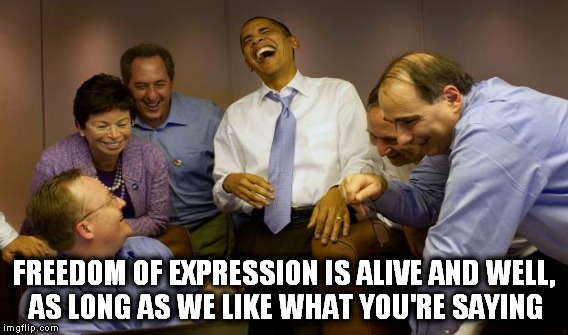 FREEDOM OF EXPRESSION IS ALIVE AND WELL, AS LONG AS WE LIKE WHAT YOU'RE SAYING | made w/ Imgflip meme maker