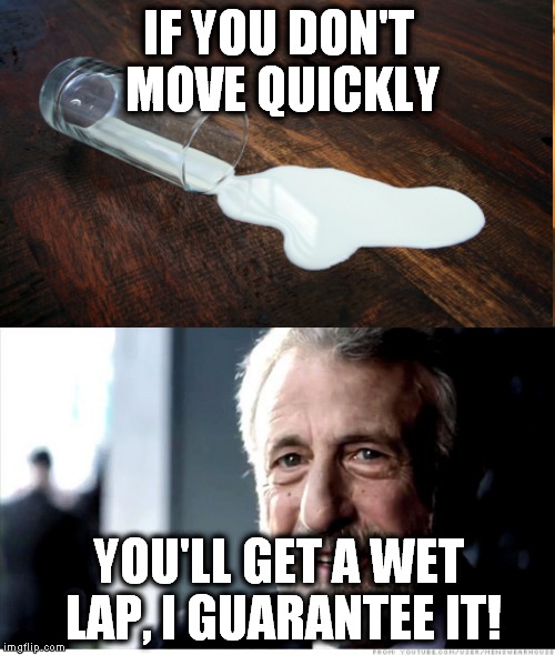 IF YOU DON'T MOVE QUICKLY YOU'LL GET A WET LAP, I GUARANTEE IT! | made w/ Imgflip meme maker