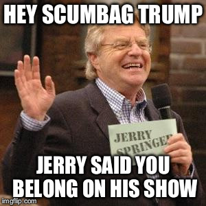 jerry | HEY SCUMBAG TRUMP; JERRY SAID YOU BELONG ON HIS SHOW | image tagged in jerry | made w/ Imgflip meme maker