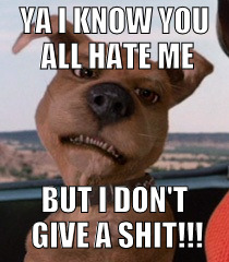 Scrappy Doo | YA I KNOW YOU ALL HATE ME; BUT I DON'T GIVE A SHIT!!! | image tagged in scrappy doo | made w/ Imgflip meme maker