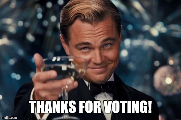 Leonardo Dicaprio Cheers Meme | THANKS FOR VOTING! | image tagged in memes,leonardo dicaprio cheers | made w/ Imgflip meme maker