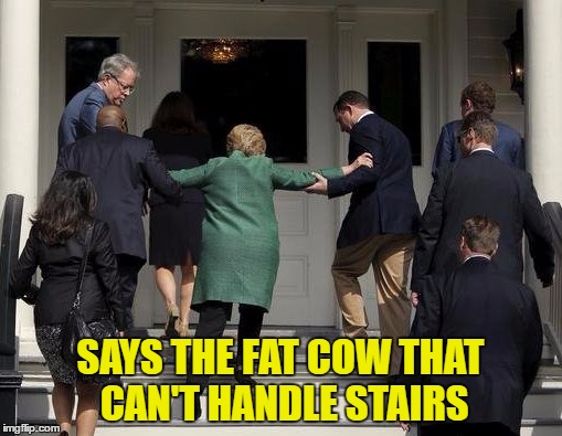 SAYS THE FAT COW THAT CAN'T HANDLE STAIRS | made w/ Imgflip meme maker