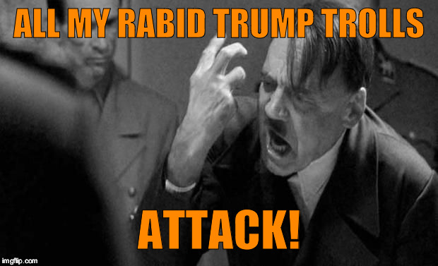 Angry Hitler | ALL MY RABID TRUMP TROLLS; ATTACK! | image tagged in angry hitler | made w/ Imgflip meme maker