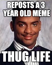 Thug Life | REPOSTS A 3 YEAR OLD MEME; THUG LIFE | image tagged in thug life | made w/ Imgflip meme maker