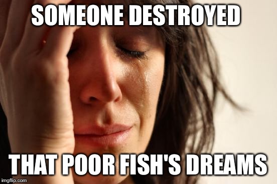 First World Problems Meme | SOMEONE DESTROYED THAT POOR FISH'S DREAMS | image tagged in memes,first world problems | made w/ Imgflip meme maker