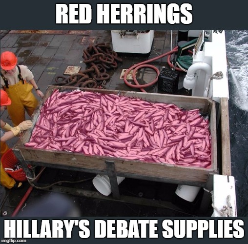 Hillary's Red Herrings | RED HERRINGS; HILLARY'S DEBATE SUPPLIES | image tagged in red herrings | made w/ Imgflip meme maker