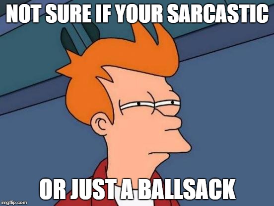 Futurama Fry Meme | NOT SURE IF YOUR SARCASTIC; OR JUST A BALLSACK | image tagged in memes,futurama fry | made w/ Imgflip meme maker