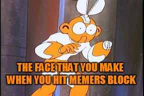 so I just hit the block | THE FACE THAT YOU MAKE WHEN YOU HIT MEMERS BLOCK | image tagged in memer's block,kung fu cutman,fuuny | made w/ Imgflip meme maker